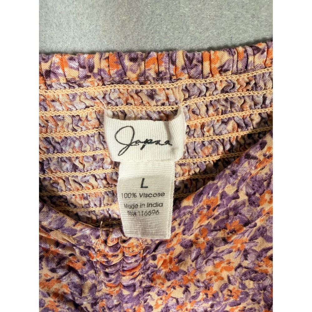 Japna Women Purple Orange Floral Smocked Peplum Blouse Square Neck Large - Picture 5 of 8